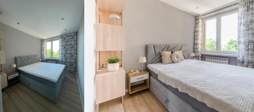 home staging sypialnia przed i po